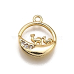 Brass Micro Pave Clear Cubic Zirconia Pendants, Ring with Camel Pattern Charms, Golden, 13.5x11.5x3mm, Hole: 1.2mm(KK-G530-01B-G)