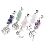 Mixed Gemstone Chip Pendants, with Antique Silver Tone Alloy Charms, Mixed Shapes, 56~64mm, Hole: 3mm(PALLOY-JF02239)