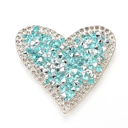 Plastic Clothing Patches, with Resin Rhinestone, Heart, Cyan, 43x50x2.5mm(FIND-WH0033-01F)