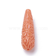 Synthetic Coral Beads, Dyed, teardrop, Light Salmon, 27~28x10~11mm, Hole: 1.5mm(CORA-Q033-02A-08)