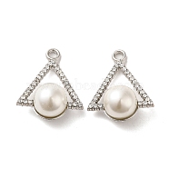 Alloy with Rhinestone Pendants, with ABS Imitation Pearl, Triangle Charms, Platinum, 24x19x10.5mm, Hole: 2mm(FIND-B032-06P)