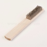 Six Rows Stainless Steel Wire Brush, Wooden Handle, Tan, 20x2.6x2.2cm(X-TOOL-WH0095-05)