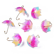 Printed Acrylic Pendants, with Golden Plated Brass Findings, 3D Umbrella with Flower Pattern, Colorful, 22~24x18x18mm, Hole: 1.2~1.8mm(X-KY-S163-398)