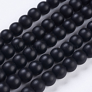 Synthetic Black Stone Bead Strands, Frosted, Round, 6mm, Hole: 1mm, about 65pcs/strand, 15.7 inch(X-G-R345-6mm-38-1)