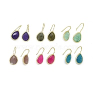 Natural Gemstone Dangle Earrings, with Golden Tone Brass Findings, teardrop, 25.5~32x13.5x5mm, Pin: 0.8mm(EJEW-L228-01)