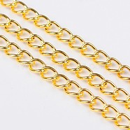 Iron Twisted Chains, Unwelded, Curb Chains, Unwelded, with Card Paper,  Golden, 5x3.5x0.8mm(X-CH-R001-G)