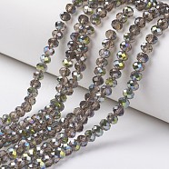 Electroplate Transparent Glass Beads Strands, Half Green Plated, Faceted, Rondelle, Silver, 6x5mm, Hole: 1mm, about 85~88pcs/strand, 16.1~16.5 inch(41~42cm)(EGLA-A034-T6mm-S06)