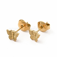 304 Stainless Steel Butterfly Stud Earrings for Women, Real 18K Gold Plated, 6x7mm, Pin: 0.7mm(EJEW-C004-11G)