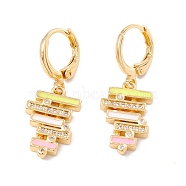 Enamel Bar Shape Dangle Leverback Earrings with Clear Cubic Zirconia, Real 18K Gold Plated Brass Drop Earrings, Lead Free & Cadmium Free, Colorful, 32mm, Pin: 0.8x1mm(EJEW-F282-10G)