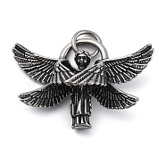 304 Stainless Steel Pendants, with Jump Ring, Angel Charm, Antique Silver, 30.5x45.5x12mm, Hole: 7mm(STAS-P367-03AS)