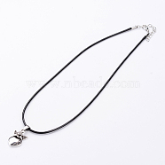 Antique Silver Alloy Heart Waxed Cord Pendant Necklaces, with Alloy Lobster Claw Clasps and Iron Extender Chain, Black, 17.7 inch(45cm)(NJEW-J054-02)