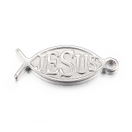 304 Stainless Steel Pendants, For Easter, Ichthys with Word Jesus, Stainless Steel Color, 26.5x11x2mm, Hole: 2.5mm(STAS-E421-099P)