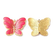 304 Stainless Steel Enamel Pendants, Real 18K Gold Plated, Butterfly Charm, Cerise, 20x24x3mm, Hole: 1.4mm(STAS-K256-04G-01)