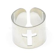 Adjustable Stainless Steel Cuff Finger Rings, Wide Band Rings, Cross, Size 7, Stainless Steel Color, 17mm(RJEW-S038-048)
