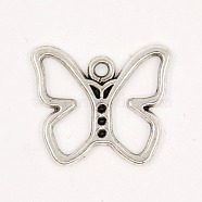 Tibetan Style Alloy Pendants, Lead Free and Cadmium Free, Butterfly, Antique Silver, 16x19x1.8mm, Hole: 1mm(LF11178Y)