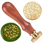 Wax Seal Stamp Set, Golden Plated Sealing Wax Stamp Solid Brass Head, with Retro Wood Handle, for Envelopes Invitations, Gift Card, Leaf, 83x22mm, Head: 7.5mm, Stamps: 25x14.5mm(AJEW-WH0208-1045)