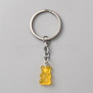 Candy Color Transparent Bear Resin Pendant Keychain, for Keychain Mobile Phone Car Key Bag Pendant Decoration, Gold, 7.3cm(KEYC-WH0034-34B-01)