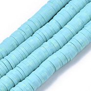 Handmade Polymer Clay Bead Strands, Heishi Beads, for DIY Jewelry Crafts Supplies, Disc/Flat Round, Sky Blue, 6x0.5~1mm, Hole: 2mm, about 320~450pcs/strand, 15.35 inch~16.92 inch(39~43cm)(X-CLAY-S094-6mm-B05)