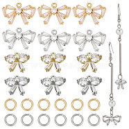 16Pcs 4 Style Bowknot Brass Micro Pave Clear Cubic Zirconia Charms, with 100Pcs Open Jump Rings, Platinum & Golden, 9.5~10x10.5~16.5x3mm, Hole: 1~1.2mm, 4Pcs/style(DIY-DR0001-28)