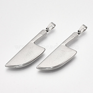 304 Stainless Steel Big Pendants, Kitchen Knife Shape, Stainless Steel Color, 53x16.5x4mm, Hole: 6.5x4mm(X-STAS-T045-25P)