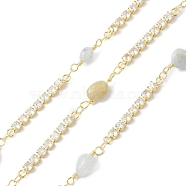 Brass Cubic Zirconia Link Chains with Natural Morganite Beads, Unwelded, Golden, 17~30x3~8x2.5~5mm(CHS-P016-37G-01)