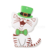 Saint Patrick's Day Acrylic Pendant, Cat Shape, 42x29x2mm, Hole: 1.4mm(FIND-C041-02A)