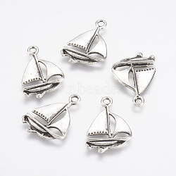 Alloy Pendants, Sailing Boat, Antique Silver, 23x16x2mm, Hole: 2mm(X-PALLOY-G192-11AS)