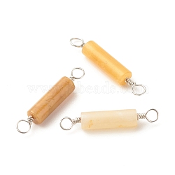 Natural Topaz Jade Connector Charms, with Platinum Tone Eco-Friendly Brass Wire Double Loops, Column, 23~24x4mm, Hole: 2~2.6mm (PALLOY-JF01574-05)