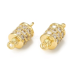 Brass Micro Pave Clear Cubic Zirconia Connector Charms, Column Links, Real 18K Gold Plated, 15.5x6.5mm, Hole: 1.4mm(KK-P228-66G)