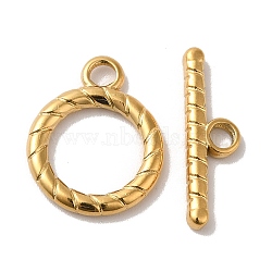 Ion Plating(IP) 304 Stainless Steel Toggle Clasps, Ring, Real 18K Gold Plated, 19x15x2mm, Hole: 3mm, Bar: 21x6x2mm, Hole: 3mm(STAS-H212-14G)