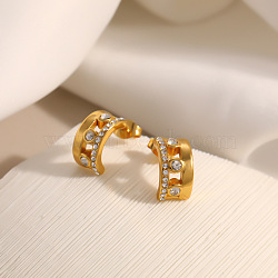 304 Stainless Steel Pave Cubic Zirconia Stud Earrings for Women, Half Hoop Earrings, Golden, 13.5x7mm(SA-CBAF36C-04B-G)