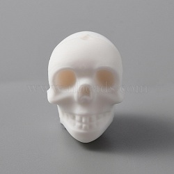 Eco-Friendly Silicone Beads, Chewing Beads For Teethers, DIY Nursing Necklaces Making, Skull, White, 21x16x20mm, Hole: 2.5mm(FIND-WH0044-83B)