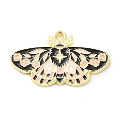 Alloy Enamel Pendants, Golden, Butterfly with Flower Charm, Misty Rose, 17.5x30x1.5mm, Hole: 1.6mm(X-ENAM-R146-01E)