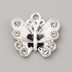 Alloy Enamel Pendants, with Rhinestones, Butterfly Charms, White, 21x22x3.7mm, Hole: 2.5mm(FIND-WH0417-27E)