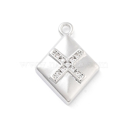 Brass Micro Pave Clear Cubic Zirconia Pendants, Rhombus, 19x13.5x3mm, Hole: 1.5mm(ZIRC-I067-01E)