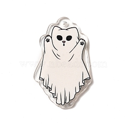 Printed Acrylic Pendants, Cat Charm, White, 41.5x25x2.2mm, Hole: 1.8mm(SACR-F005-02A)