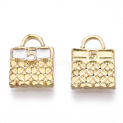 Rack Plating Alloy Enamel Charms, Cadmium Free & Nickel Free & Lead Free, Bag, Light Gold, White, 13.5x10x2.2mm, Hole: 2.5x3mm(ENAM-T011-119)