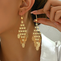 Unique Tassel Design Retro Hamsa Hand Hoop Earrings for Women, Perfect for Parties, Golden, 90x30mm(ZS4782)