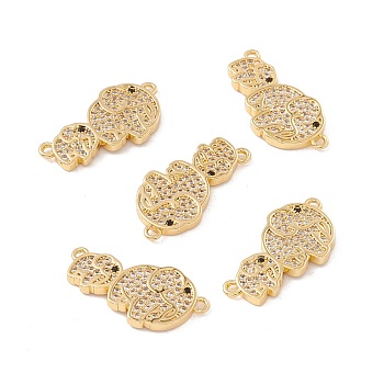 Brass Micro Pave Clear & Black Cubic Zirconia Connector Charms, Mother and Son Elephants, Golden, 12x24x2mm, Hole: 1.2mm