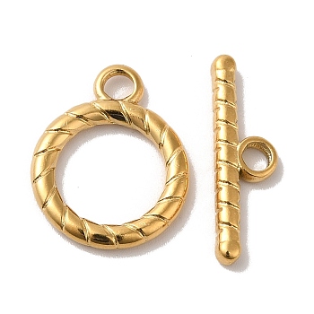 Ion Plating(IP) 304 Stainless Steel Toggle Clasps, Ring, Real 18K Gold Plated, 19x15x2mm, Hole: 3mm, Bar: 21x6x2mm, Hole: 3mm