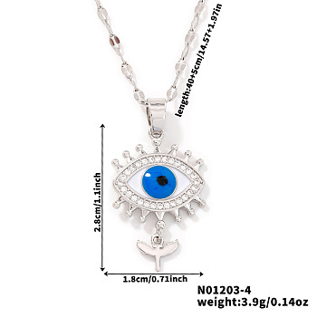 Elegant Brass Full Crystal Rhinestone Blue Evil Eye Flower Pendant Dapped Chain Necklaces, Devil Eye Pendant Necklaces for Womem, Platinum, 15.75 inch(40cm)