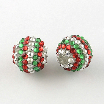 AB-Color Resin Rhinestone Round Beads, with Acrylic Beads Inside, Green, 20mm, Hole: 2~2.5mm