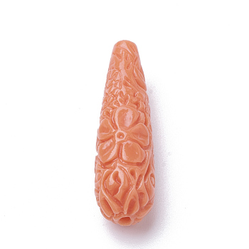 Synthetic Coral Beads, Dyed, teardrop, Light Salmon, 27~28x10~11mm, Hole: 1.5mm