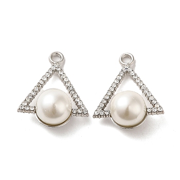 Alloy with Rhinestone Pendants, with ABS Imitation Pearl, Triangle Charms, Platinum, 24x19x10.5mm, Hole: 2mm