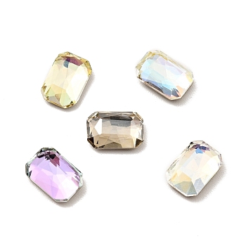 K9 Glass Rhinestone Cabochons, Flat Back & Back Plated, Faceted, Octagon Rectangle, Mixed Color, 8x5.5x2.5mm