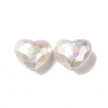 ABS Plastic Beads, UV Plating Rainbow Iridescent Beads, Heart, White, 16.5x19.5x11.5mm, Hole: 2mm
