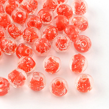 Handmade Luminous Lampwork Beads, Round, Red, 8mm, Hole: 1mm