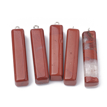 Natural Red Jasper Big Pendants, with Iron Findings, Cuboid, Platinum, 54~56x12x12mm, Hole: 1.5mm