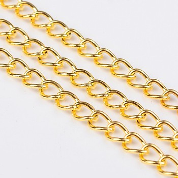Iron Twisted Chains, Unwelded, Curb Chains, Unwelded, with Card Paper,  Golden, 5x3.5x0.8mm