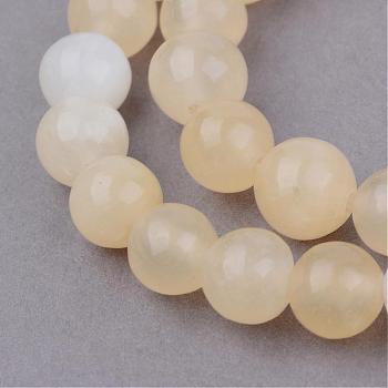 Natural Yellow Jade Beads Strands, Round, 10~10.5mm, Hole: 1.2mm, about 36pcs/strand, 15.5 inch